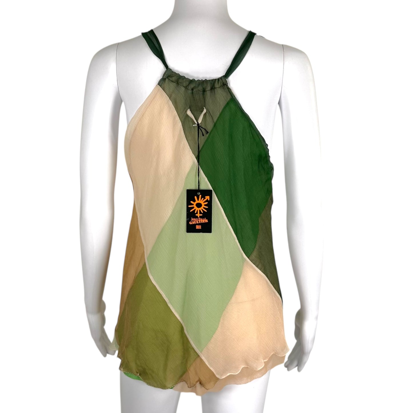 Jean Paul Gaultier Soleil Beige & Green Striped Silk Halterneck Blouse NEW