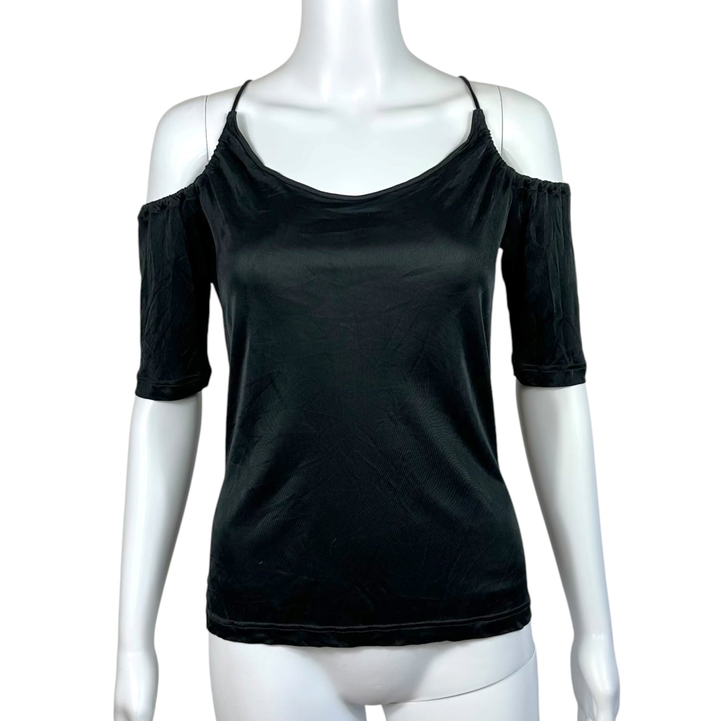 Givenchy Black Cold Shoulder Tie Strap 1/2 Sleeve Blouse