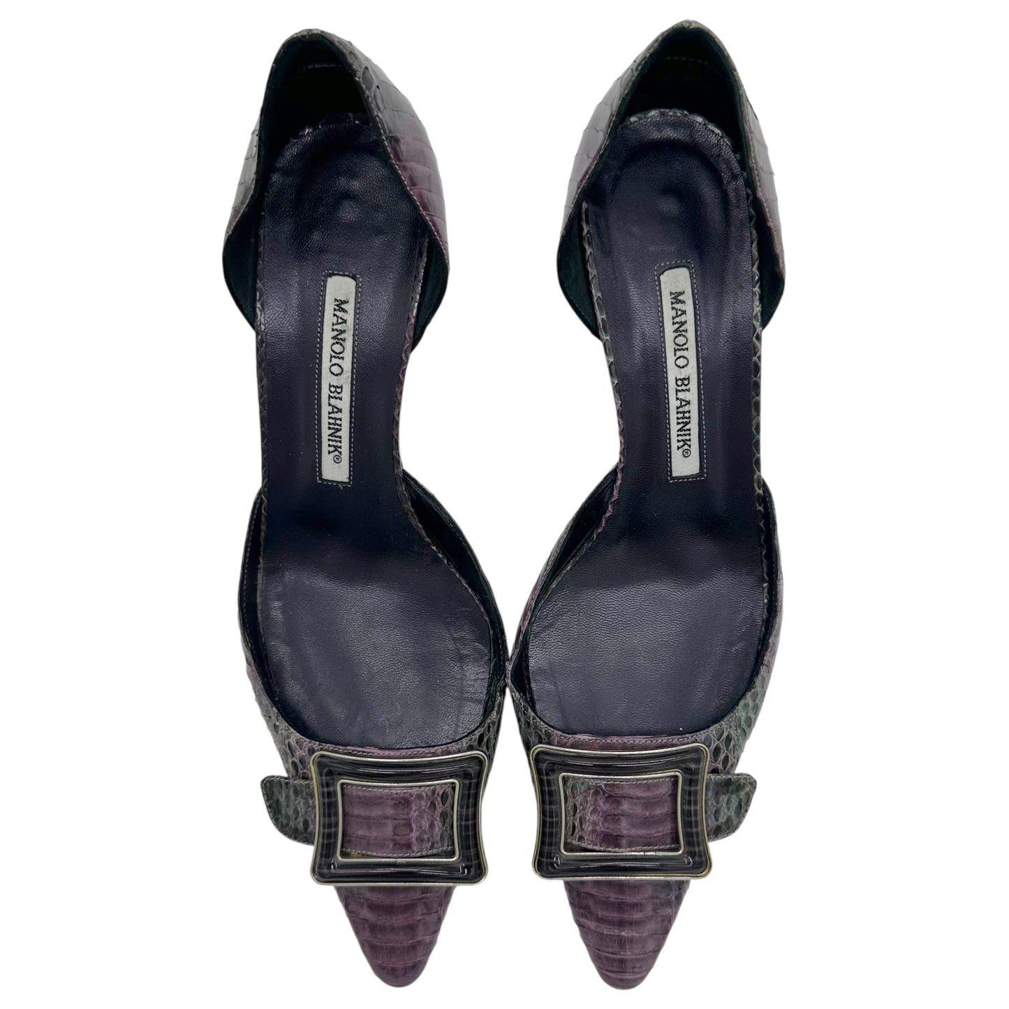 Manolo Blahnik Purple Snakeskin D'Orsay Kitten Heels