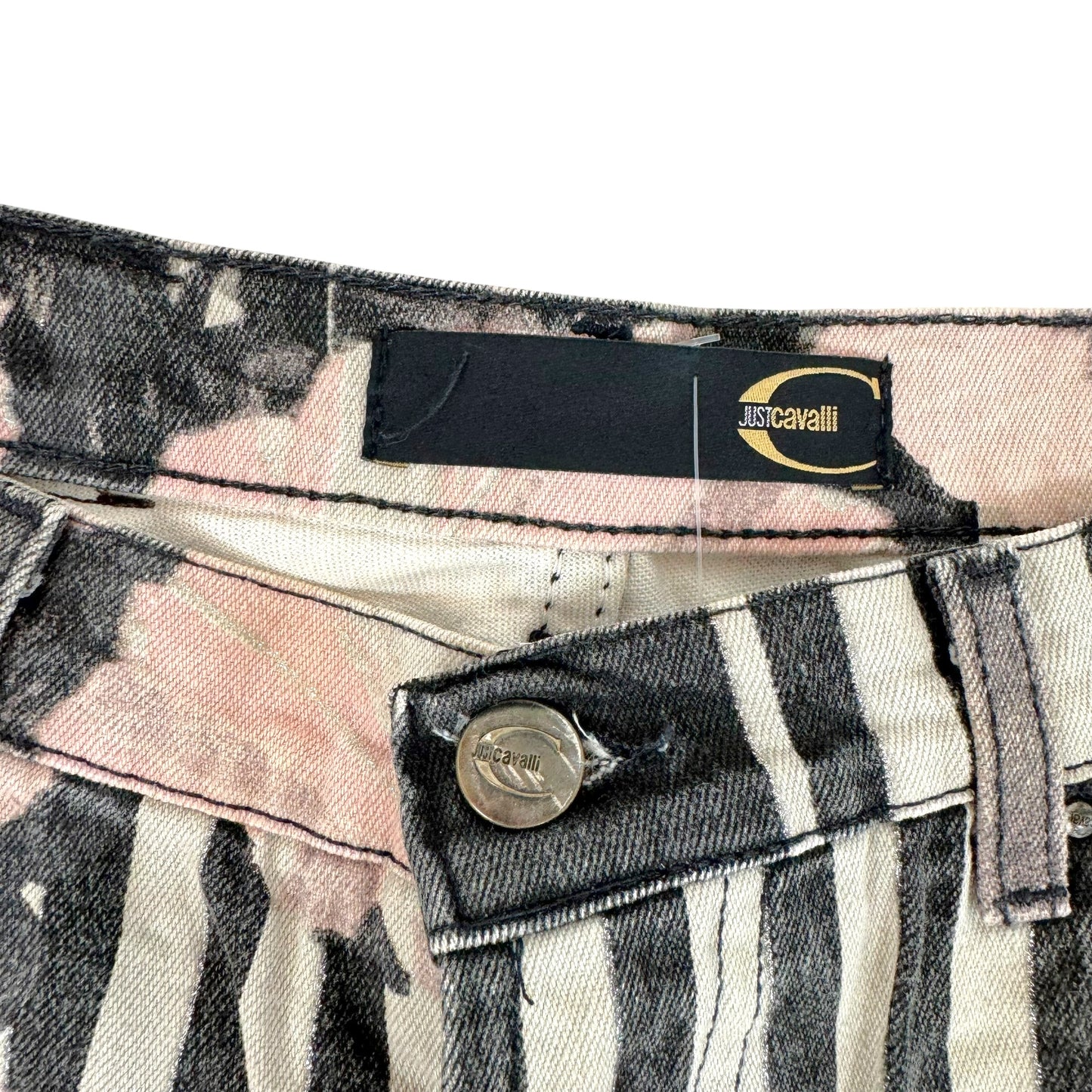 Just Cavalli Roberto Cavalli Striped & Floral Pink & Black Printed Jeans