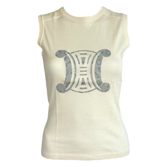 Celine Ivory & Blue Triomphe Monogram Logo Tank