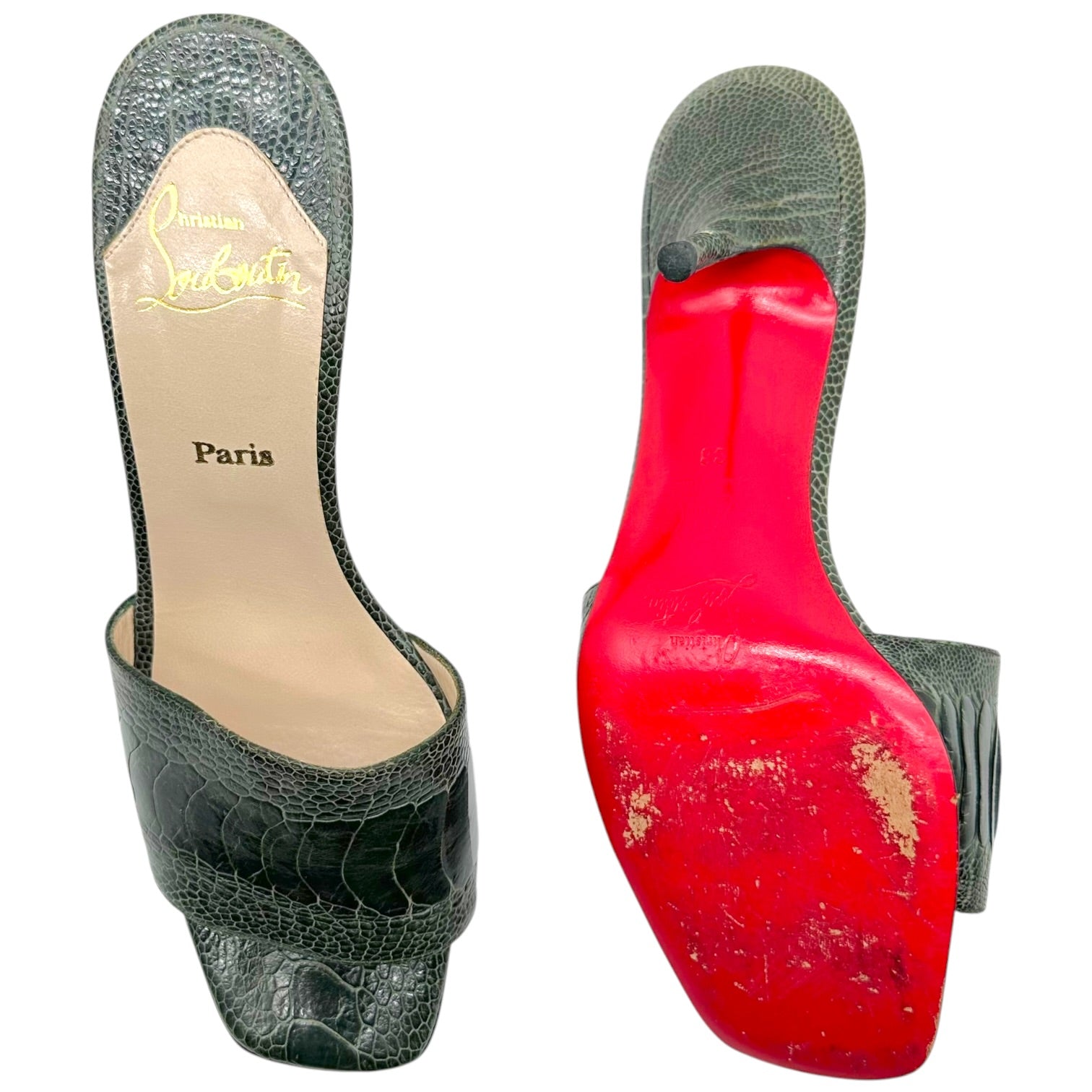 Christian Louboutin Dark Green Croc Mule Sandal Heels