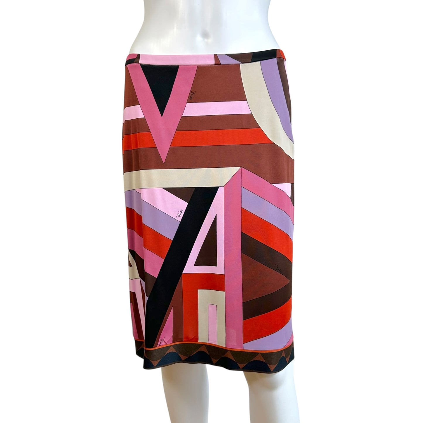 Emilio Pucci Silk Knit Midi Skirt Burgundy Lavender Print