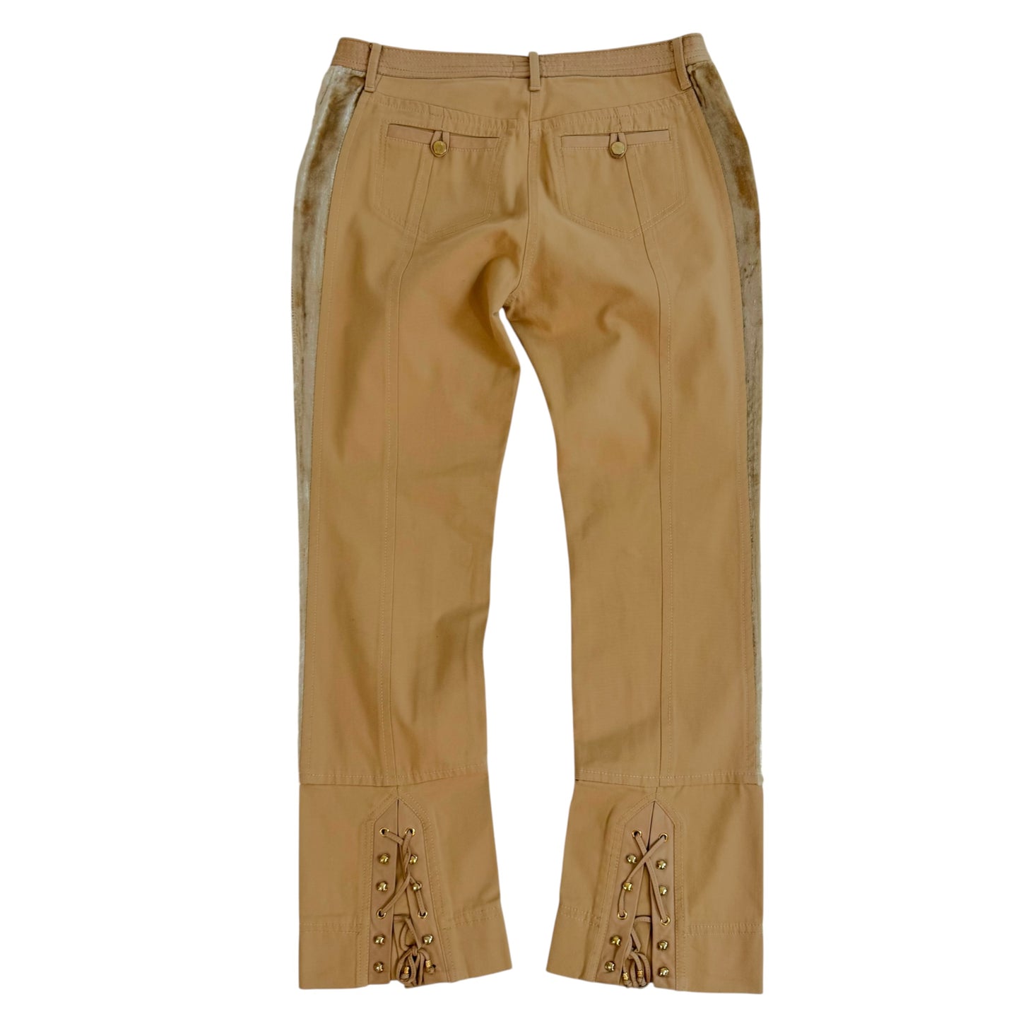 Roberto Cavalli Beige Cotton Velvet Lace-Up Back Pants