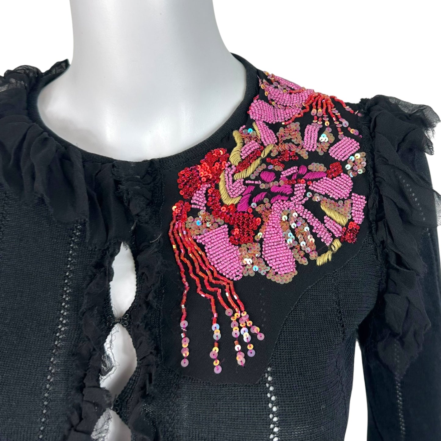 Christian Lacroix Bazar Black Silk & Knit Beaded Cardigan