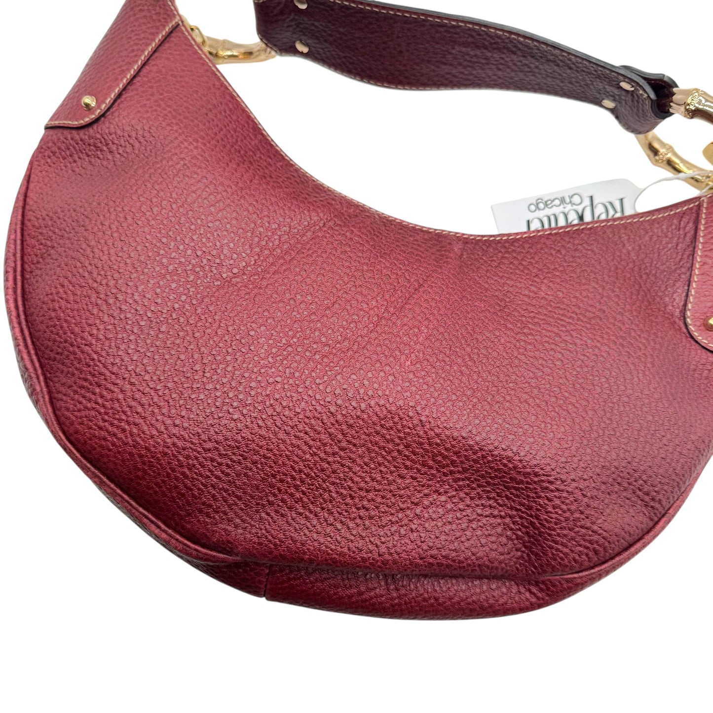 Gucci Burgundy Leather Metal Bamboo Ring Hobo Bag