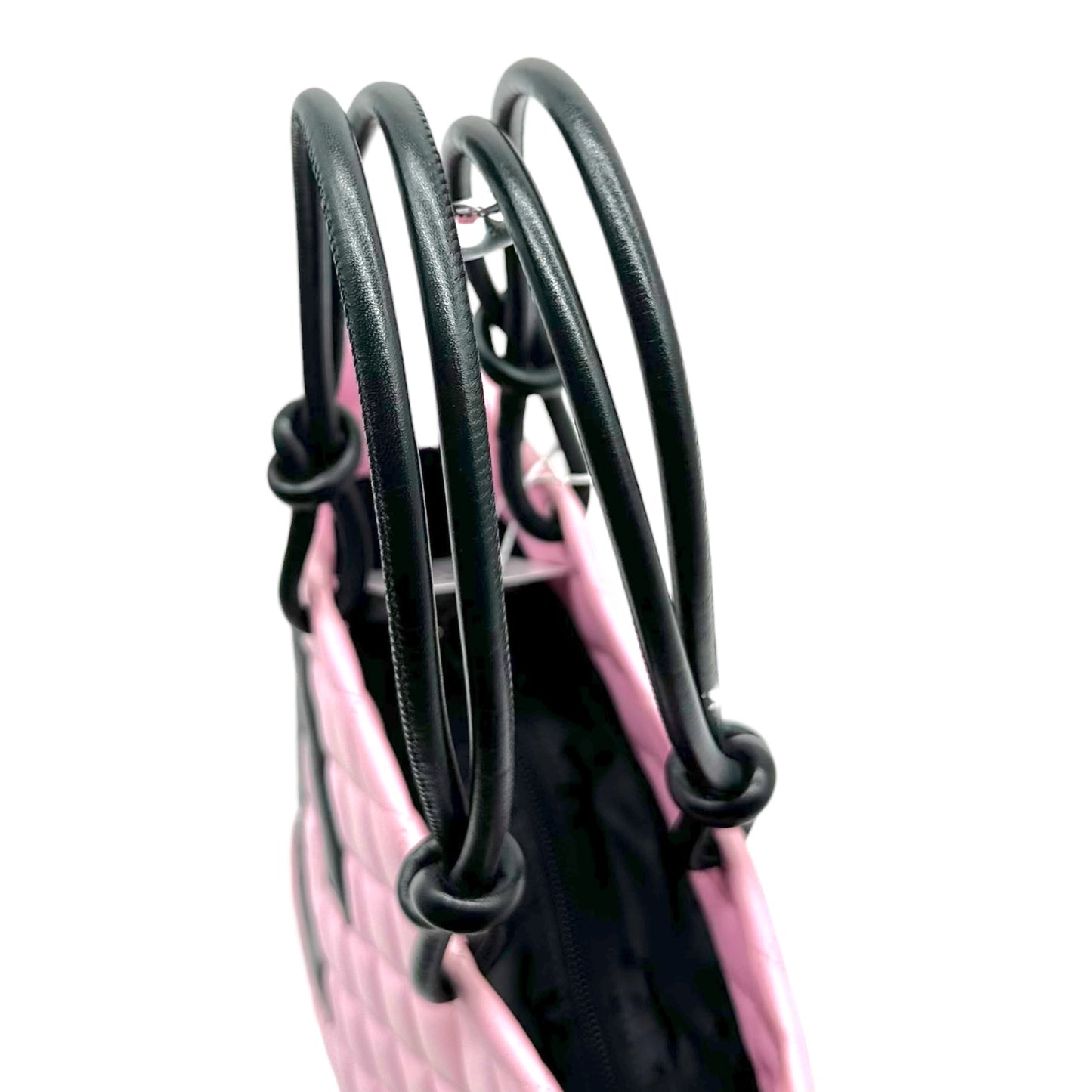 Chanel Small Tote Bag Pink Black Cambon Matelasse