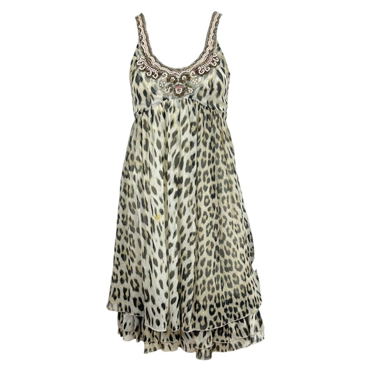 Blumarine Silk Mini Dress Leopard Print Beaded Scoop Neck