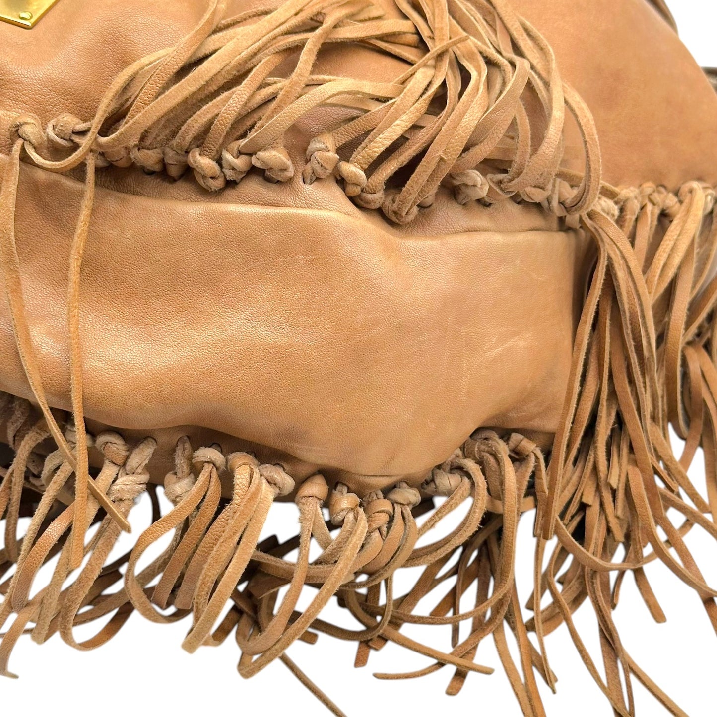 Miu Miu Brown Leather Fringe Trim 2-Way Hobo Bag