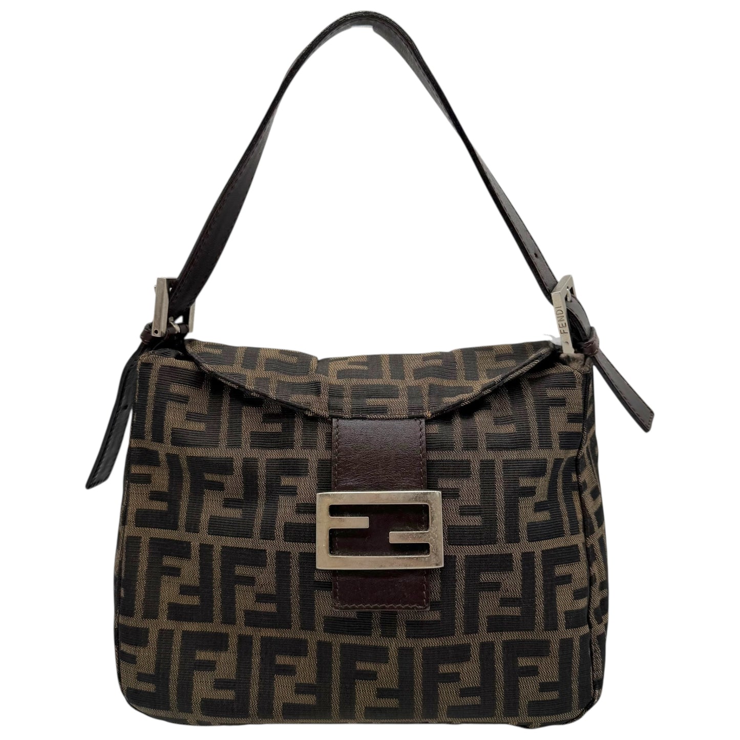 Fendi Brown Zucca Monogram Fold-Over Square Baguette Bag