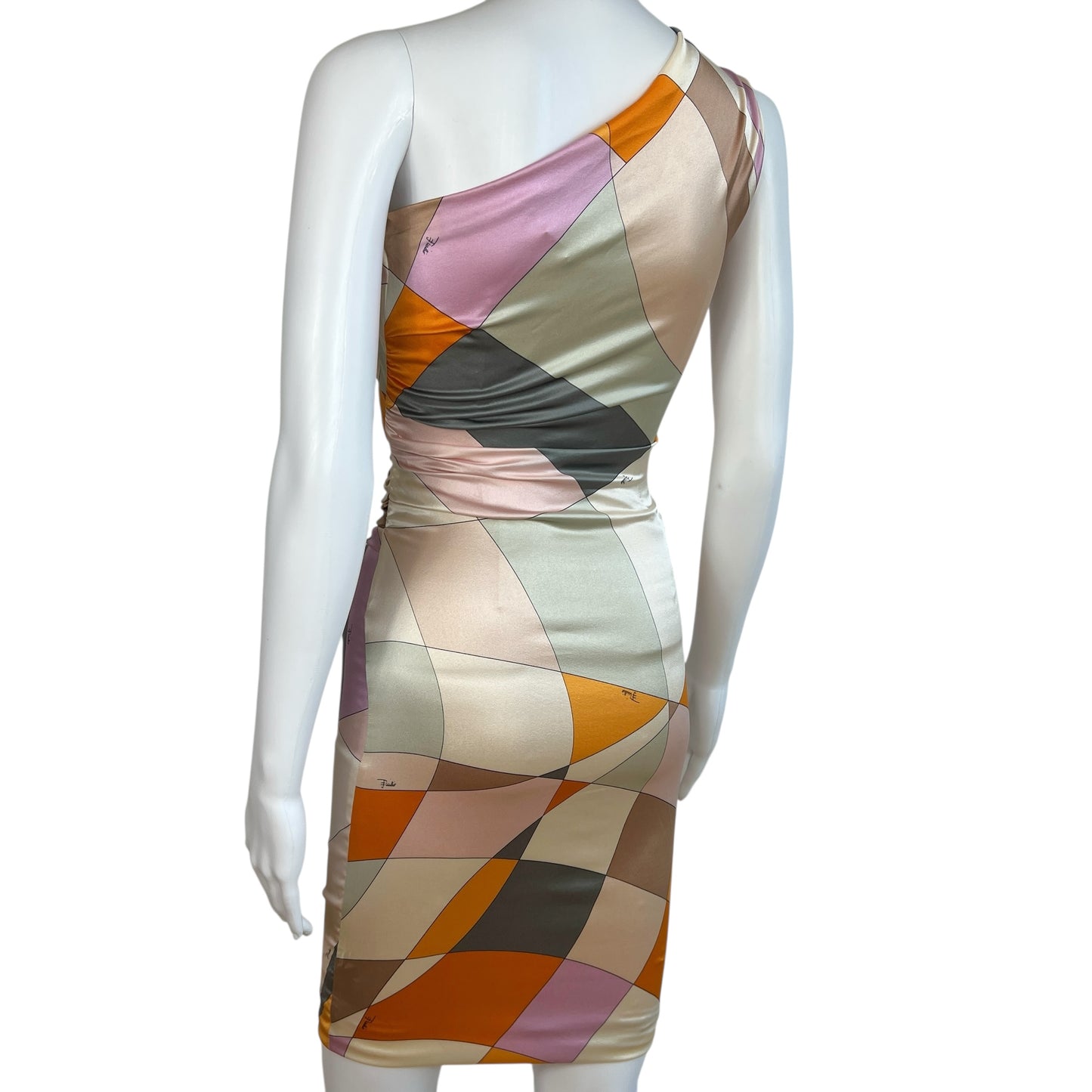Emilio Pucci Pink & Orange Printed One Shoulder Silk Dress