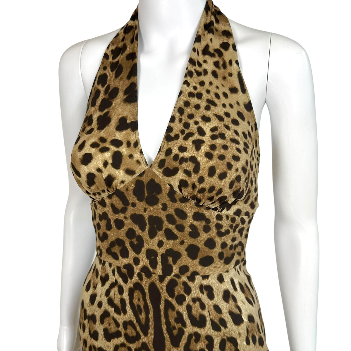 Dolce & Gabbana Leopard Print Silk Halter Midi Dress NEW
