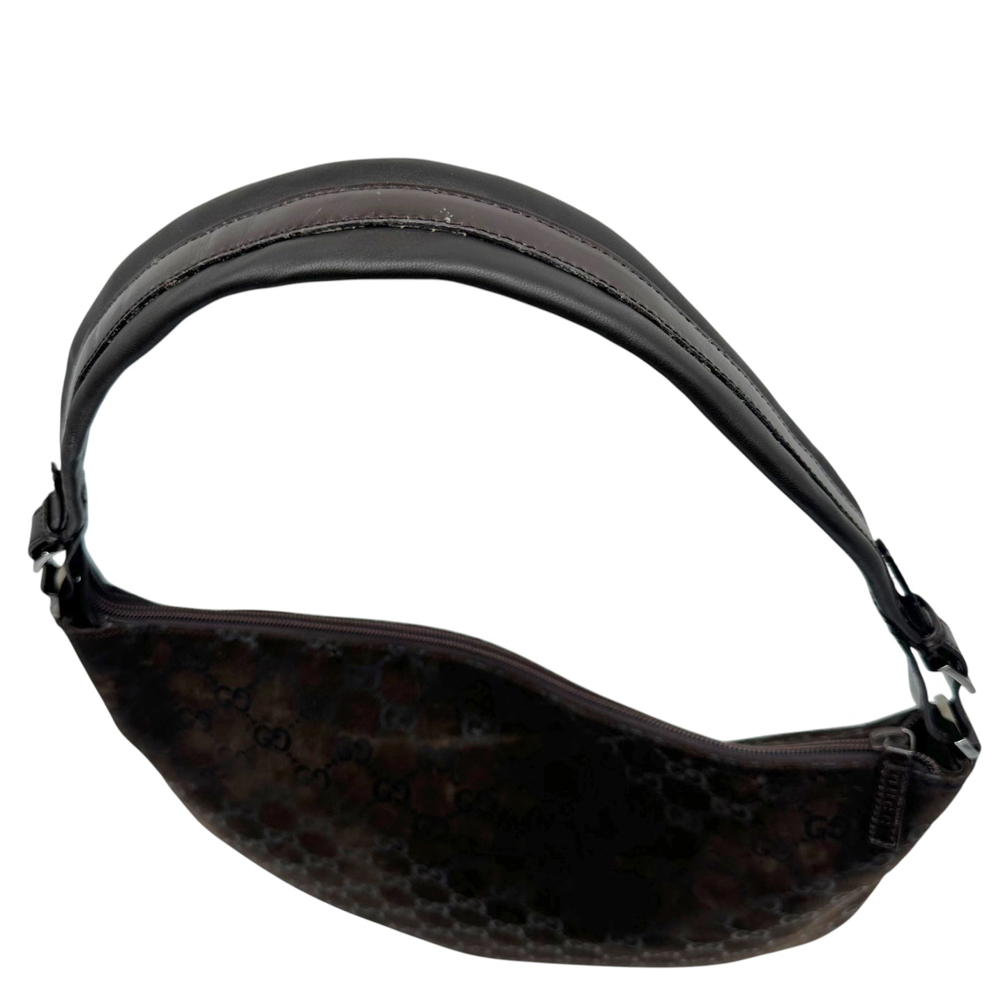 Gucci Brown Suede Monogram Crescent Hobo Bag