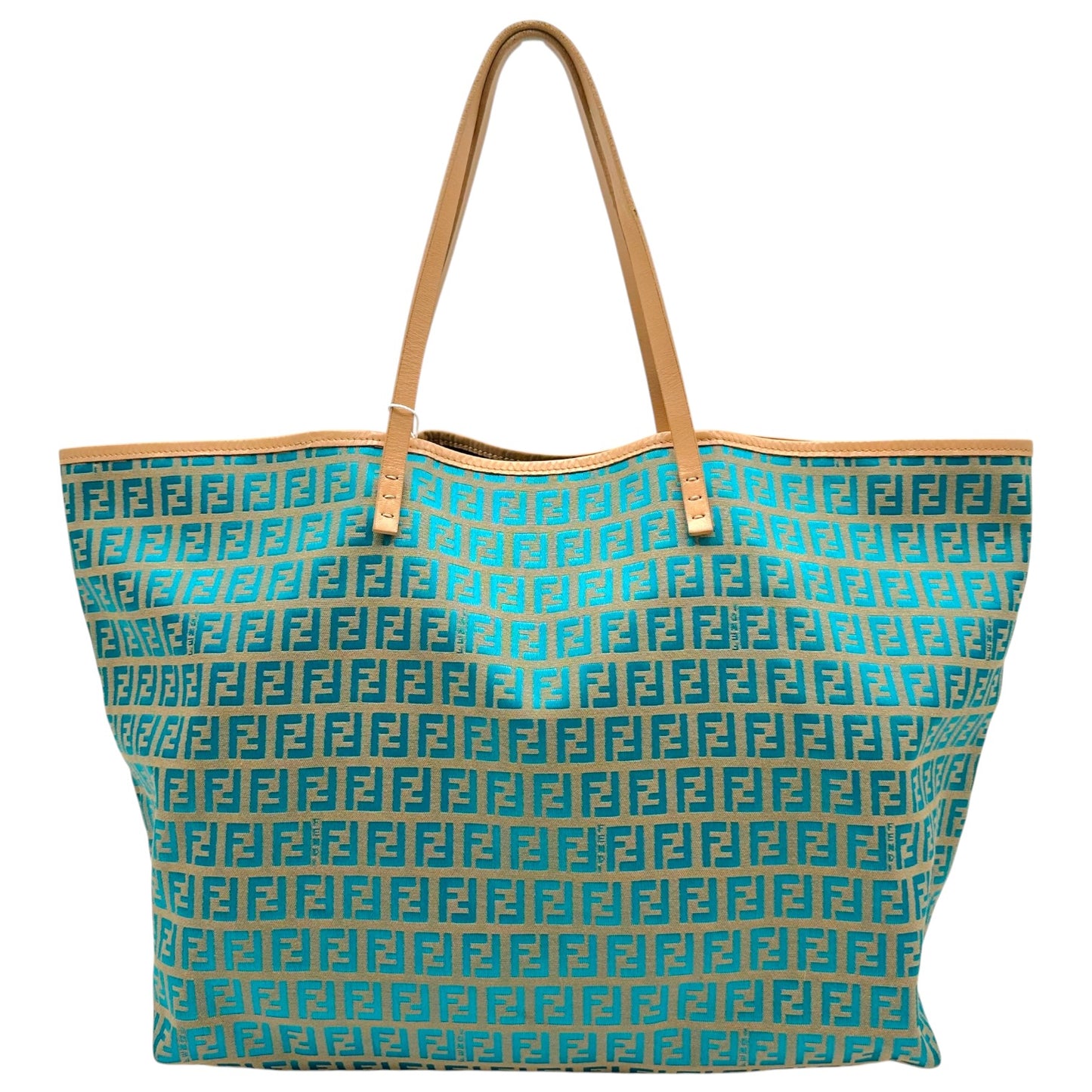 Fendi Tote Bag Tan Turquoise Zucchino Monogram Canvas