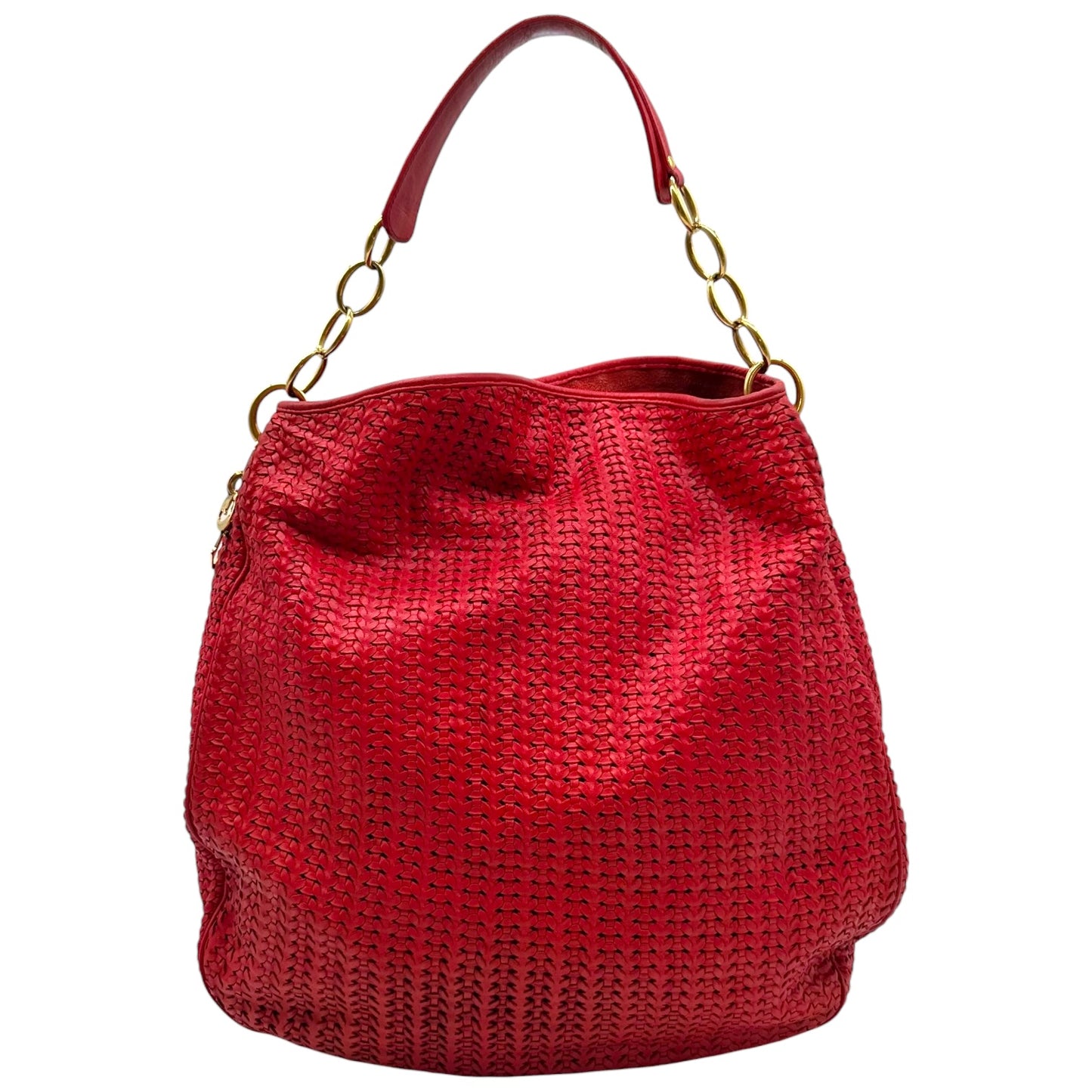 Christian Dior Red Leather Intrecciato Woven Hobo Bag