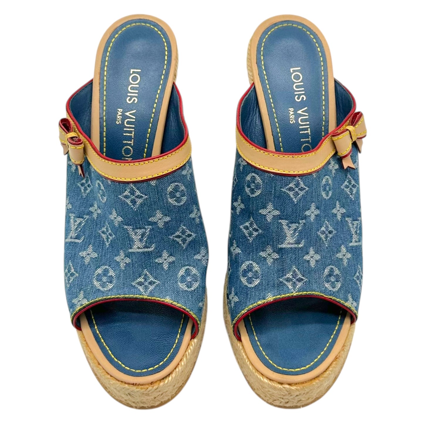 Louis Vuitton Denim Monogram Wedge Mule Heels
