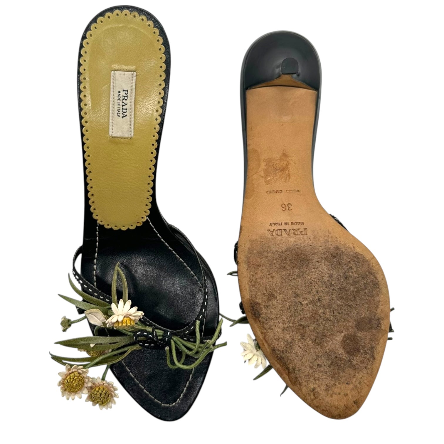 Prada Leather Flower Bouquet Applique Kitte Heels - Outfit Repeater