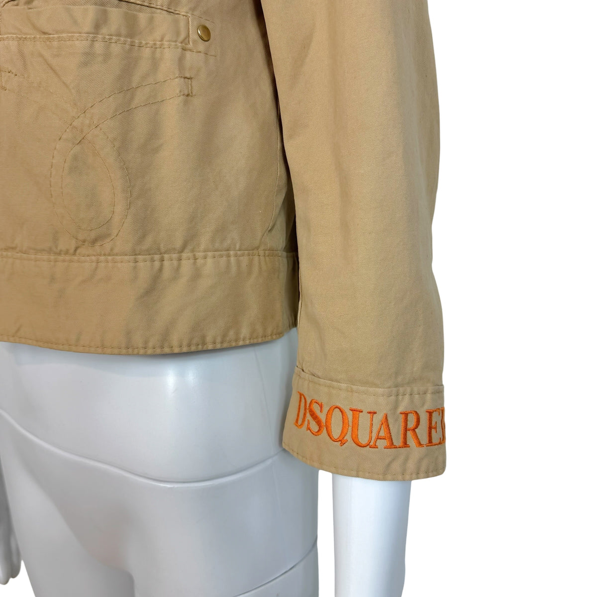 Dsquared2 Tan Logo Embroidered Charm Embellished Cropped 3/4 Sleeve Jacket