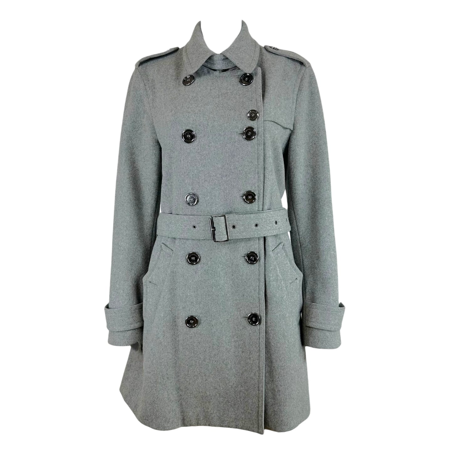 Burberry Gray Wool Trench Coat Double-Breasted Belted