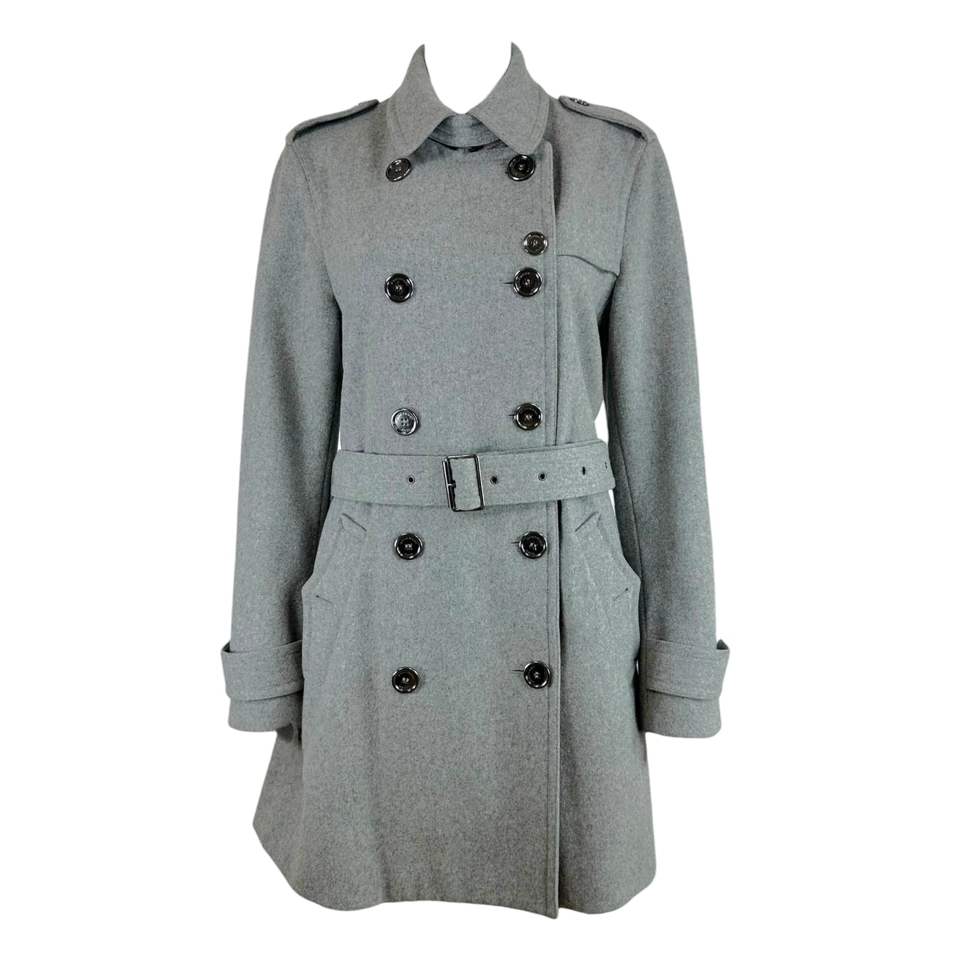 Burberry Gray Wool Trench Coat Double-Breasted Belted