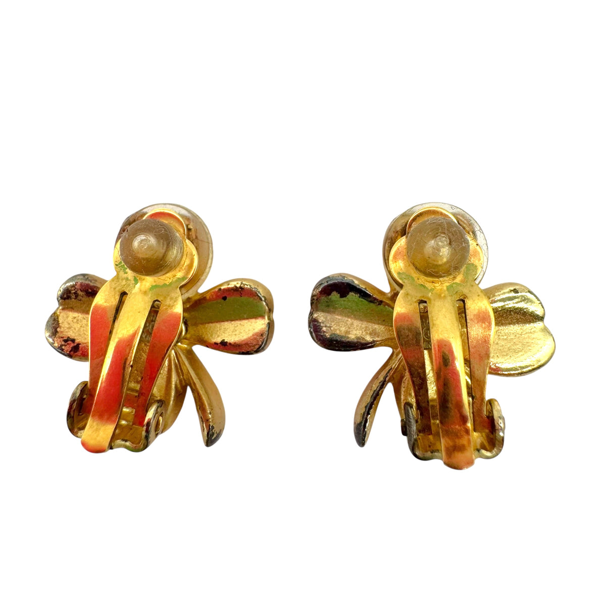 Chanel Gold Four Leaf Clover CC Logo Clip-On Earrings