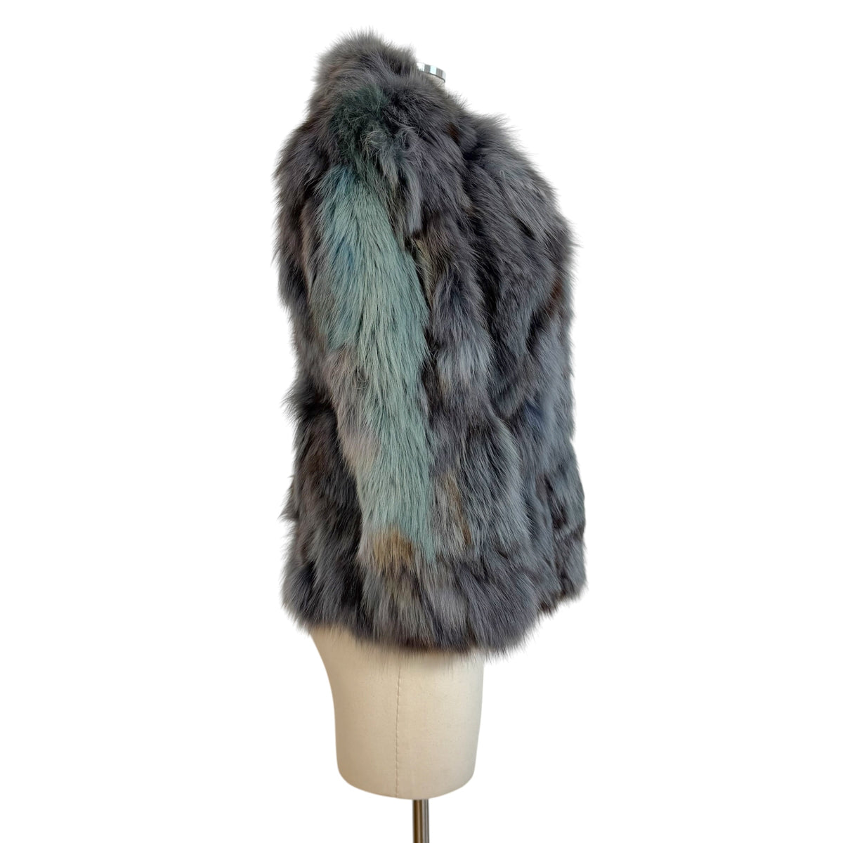 Furrocious Fox Fur Coat Blue Multi Dyed 3/4 Sleeve