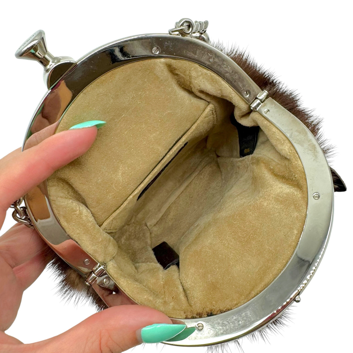 Fendi Selleria Brown Mink Fur Floral Appliqué Mini Handbag 2008 RARE