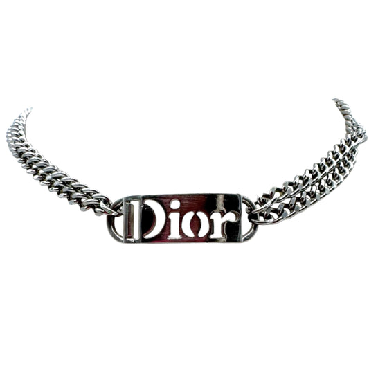 Christian Dior Silver Curb-Chain Choker Necklace