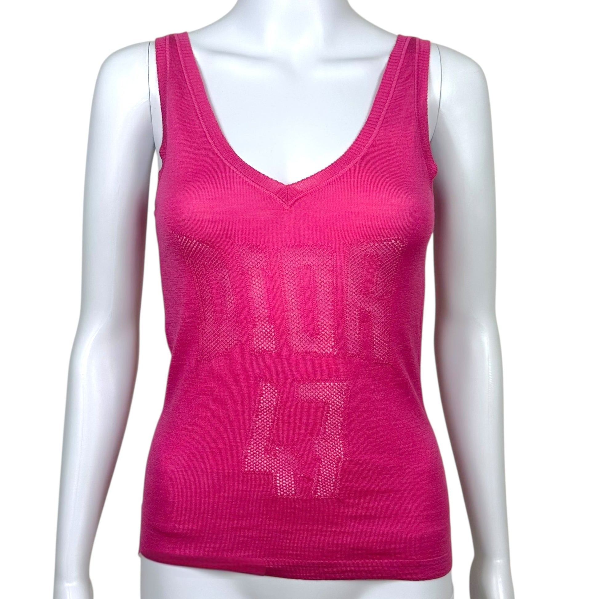 Christian Dior S/S 2005 Pink Wool & Silk Logo Knit Tank Top - Outfit Repeater