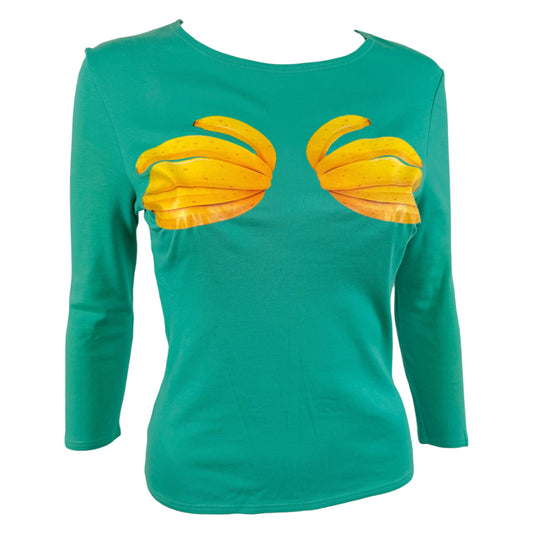 Chloe 3/4 Sleeve T-Shirt Green Banana Graphic Early 2000s