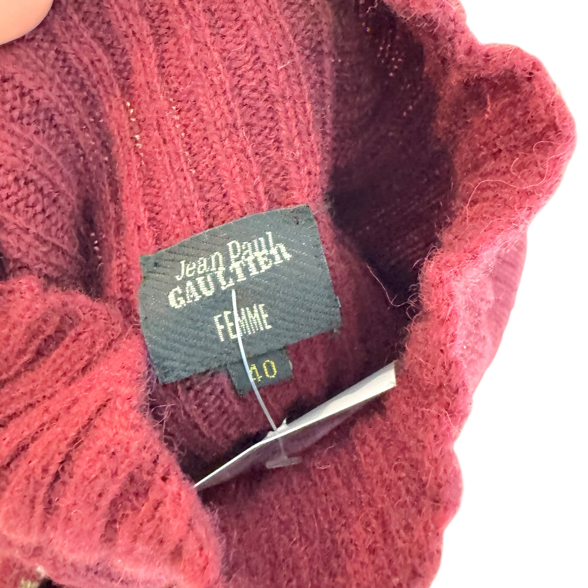 Jean Paul Gaultier Burgundy Wool Knit Nordic Sleeve Turtleneck Mini Dress