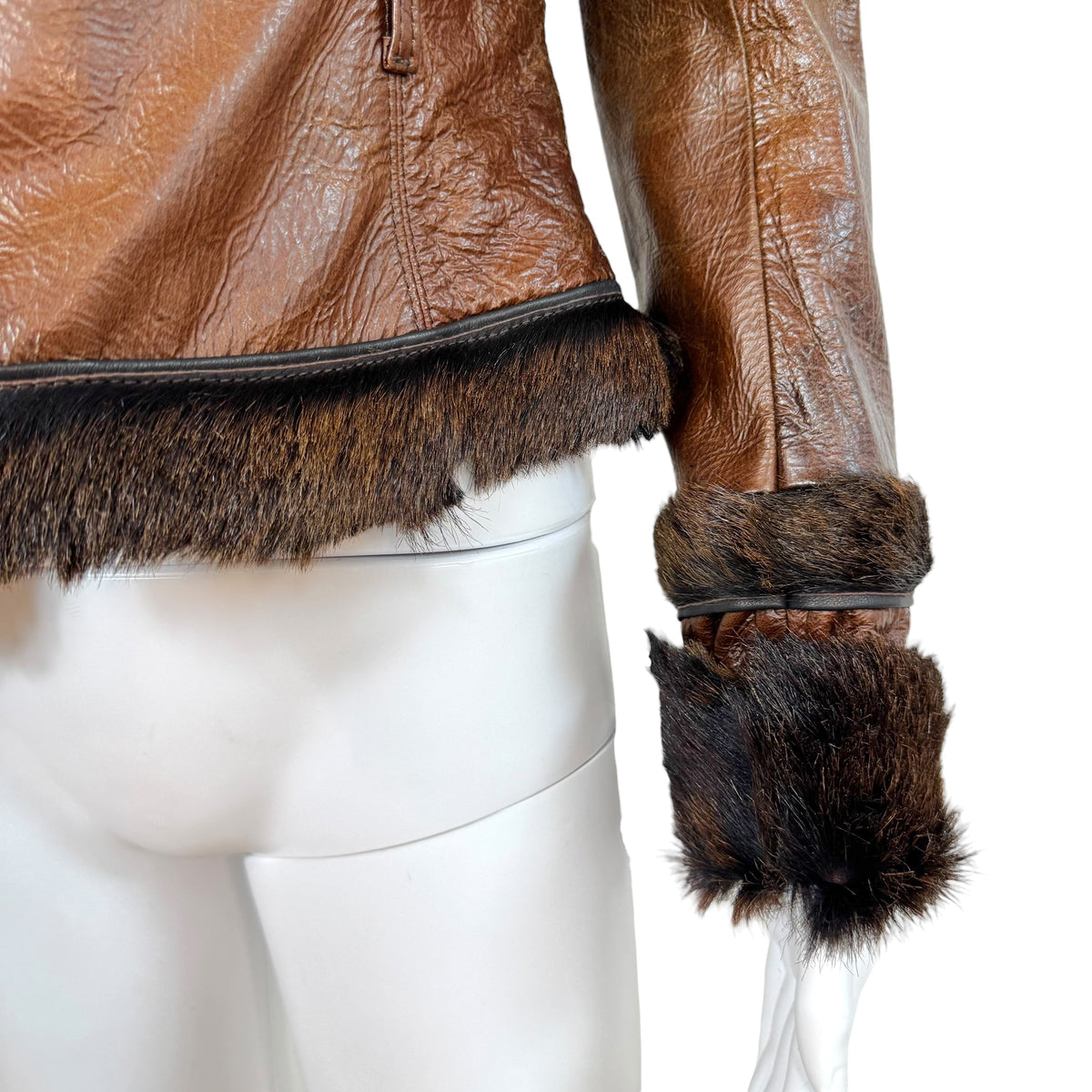 Dsquared2 Brown Leather & Fur Jacket