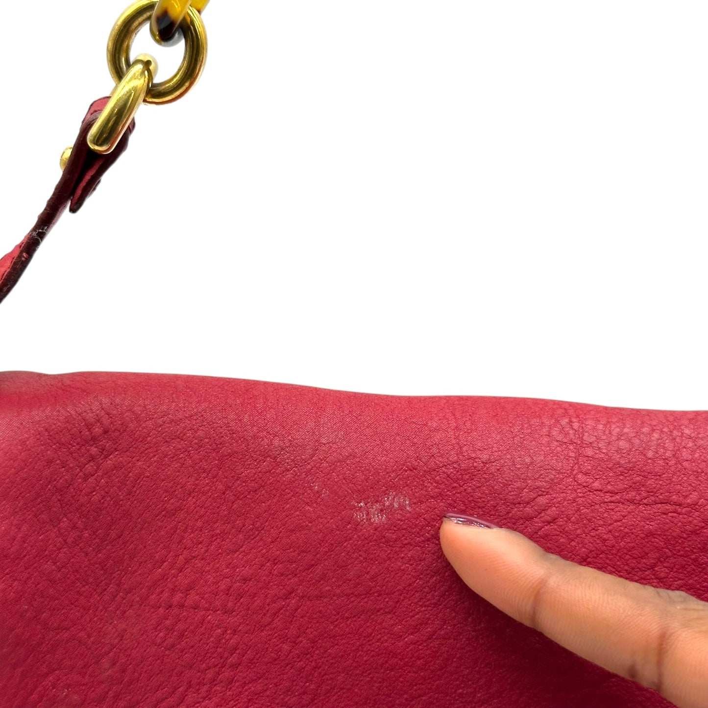 Fendi Red Nubuck & Burl Wood Big Mama Baguette Bag - Outfit Repeater