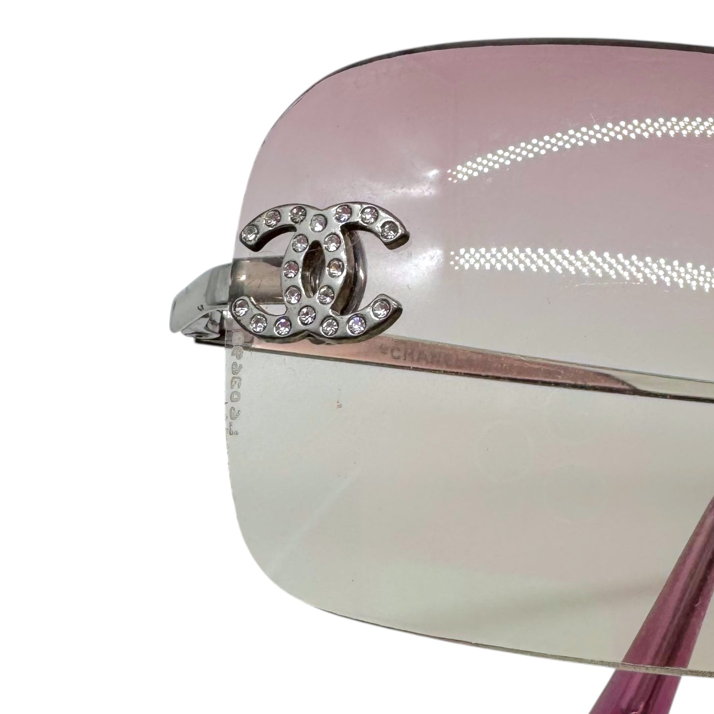 Chanel Pink/ Silver Crystal Logo Rimless 4017-B Sunglasses