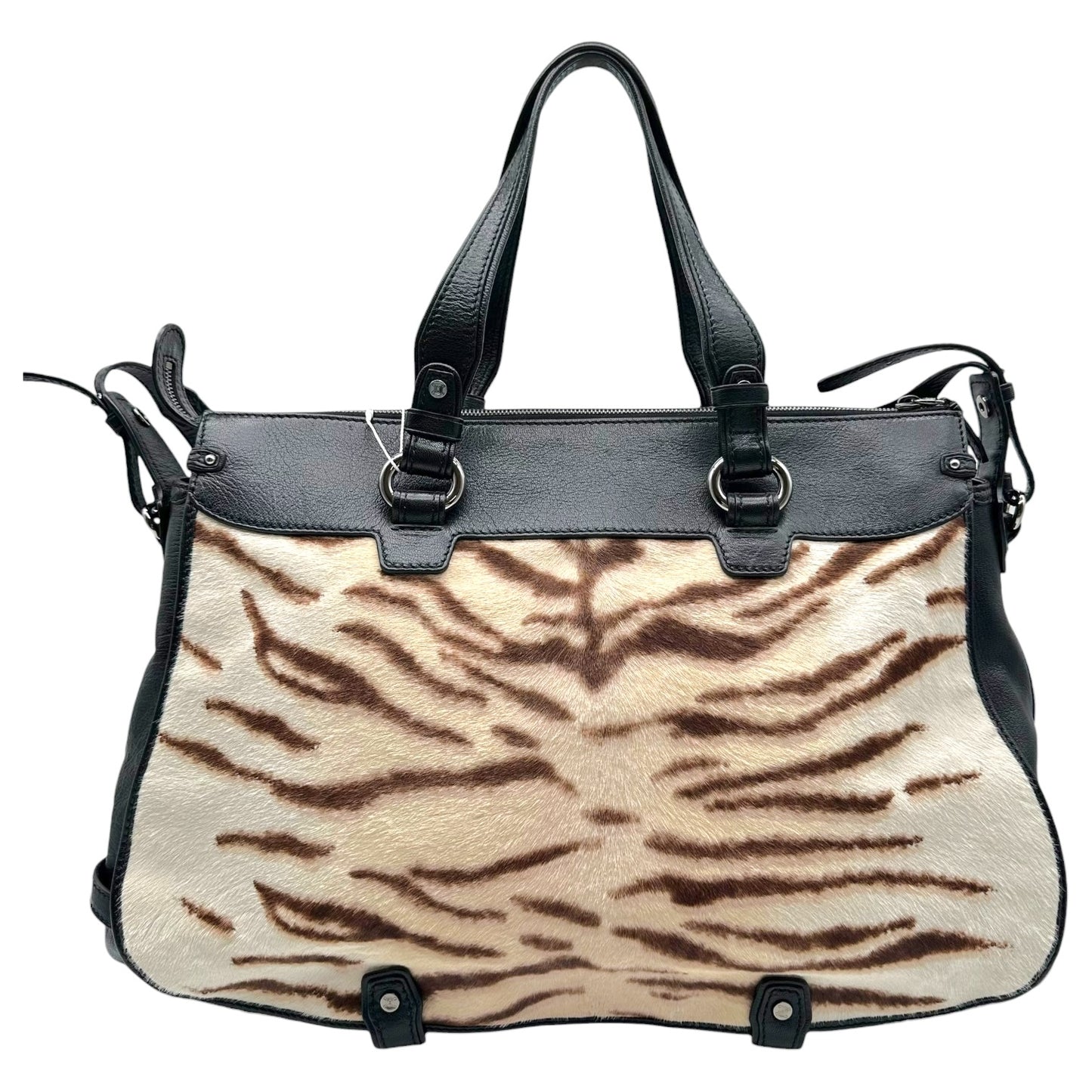 Celine Zebra Print Ponyhair & Black Leather XL 2-Way Tote Bag