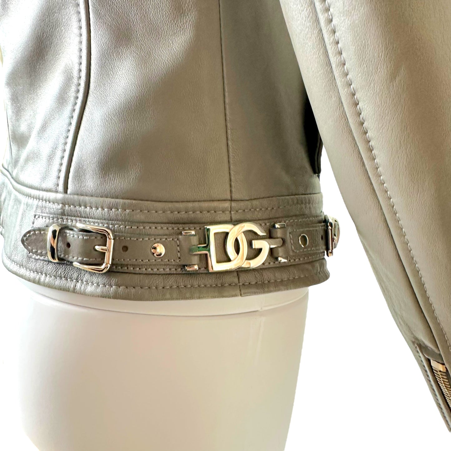Dolce & Gabbana Gray Leather Jacket w/ Logo Charms