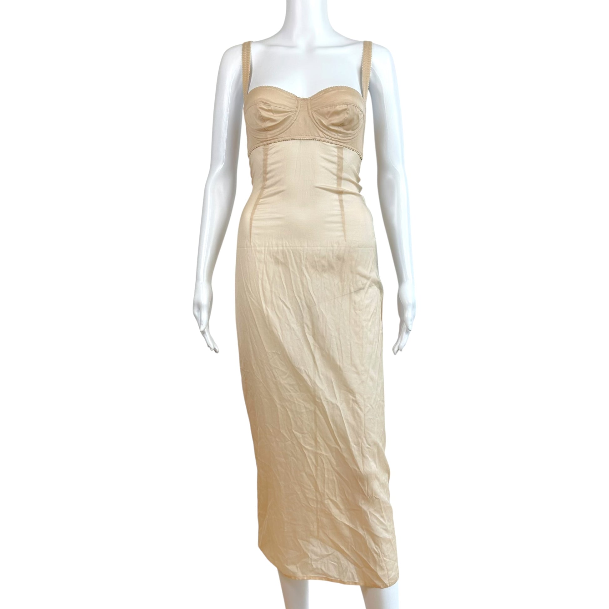 Dolce & Gabbana Beige Sheer Midi Slip Dress XS