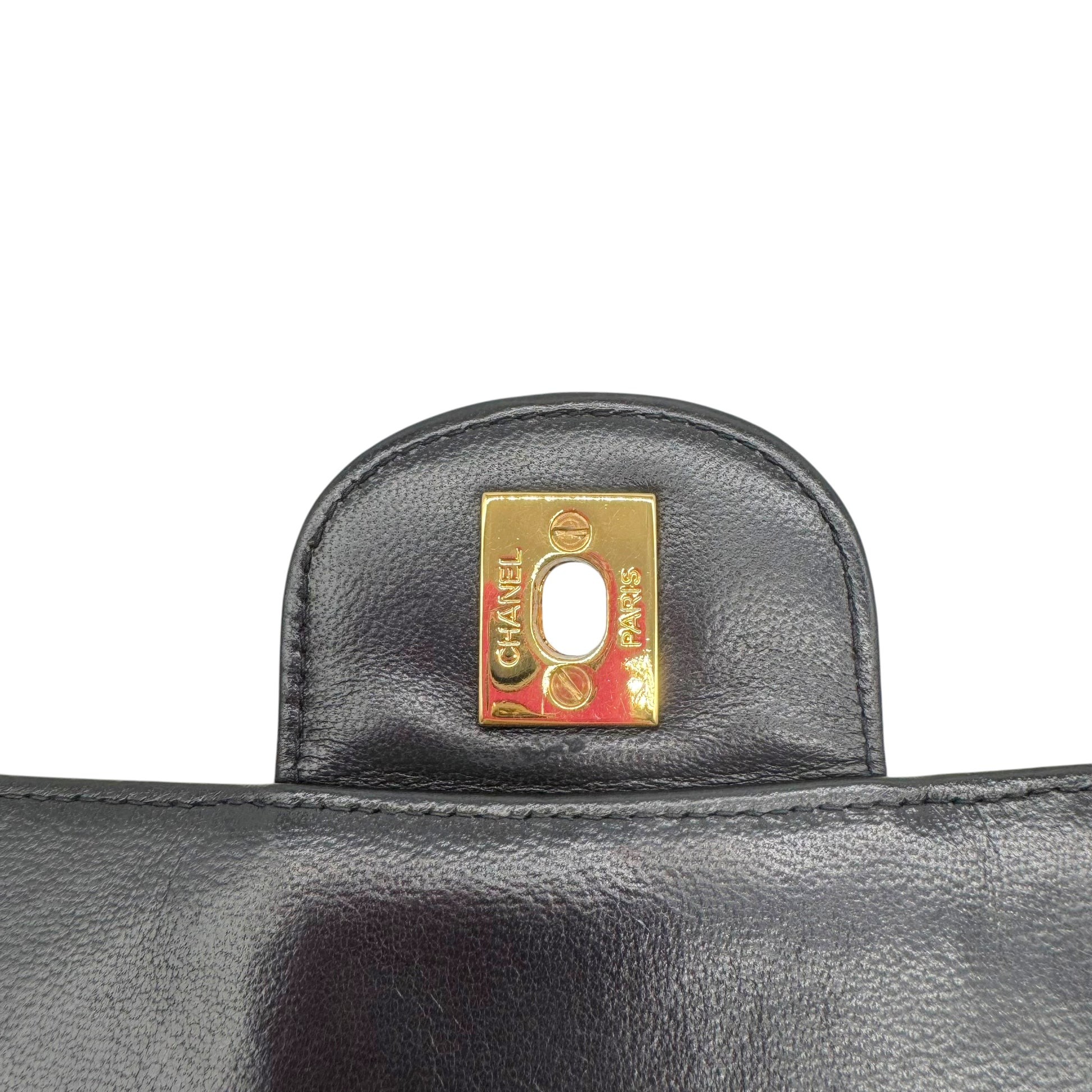 Chanel Black Lambskin Matelasse Jumbo Classic Flap Bag
