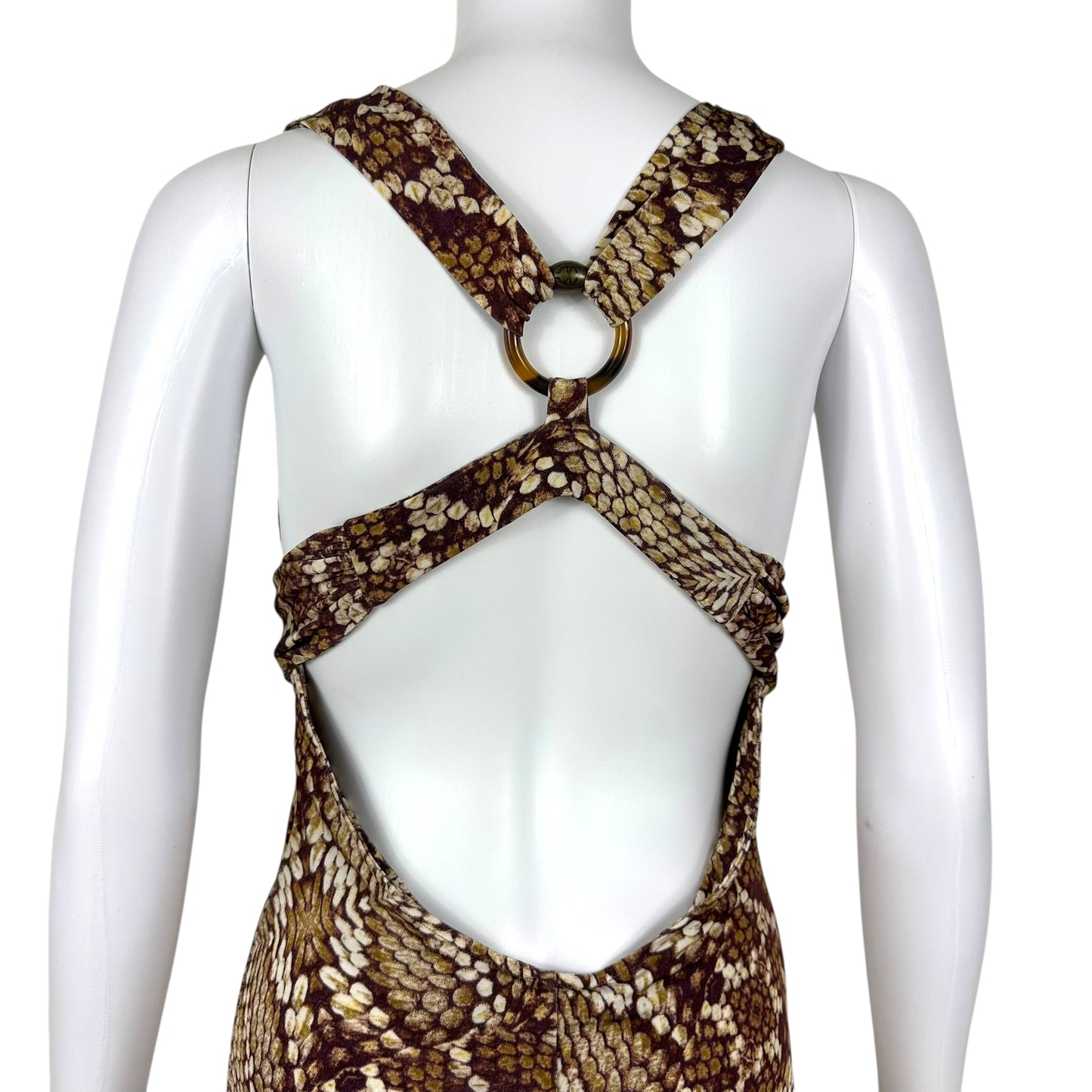 Roberto Cavalli Brown Snakeskin Print Midi Dress