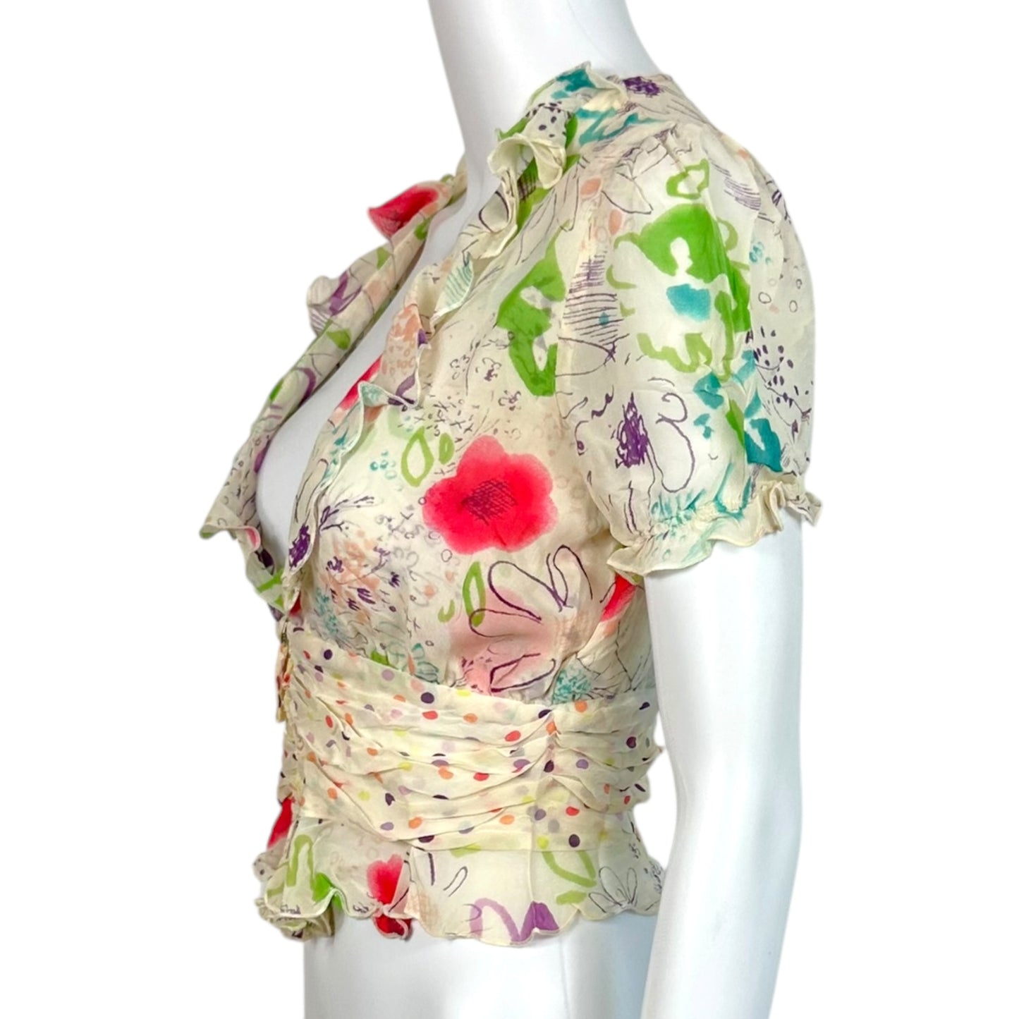 Emmanuel Unagro Fever Silk Floral Print Cropped Blouse
