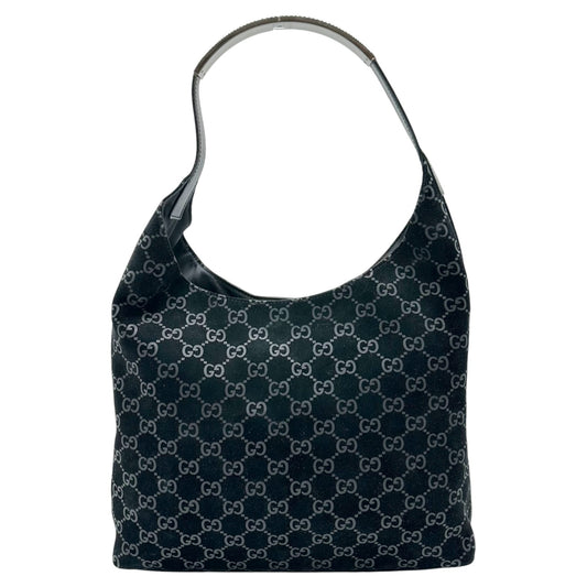 Gucci by Tom Ford Black Suede Monogram Metal Handle Hobo Bag