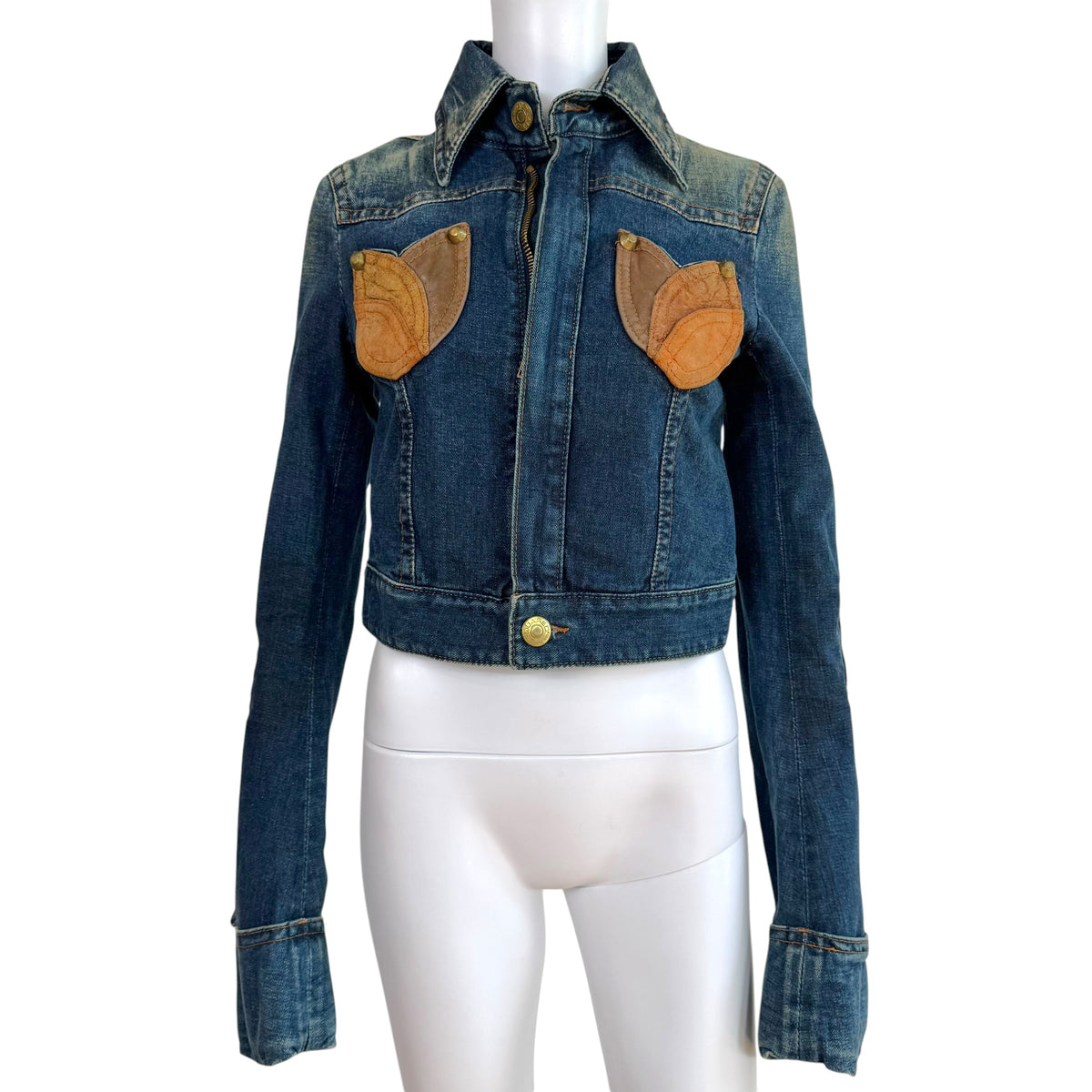 Dsquared2 Denim Leather Studded Cropped Jacket Blue