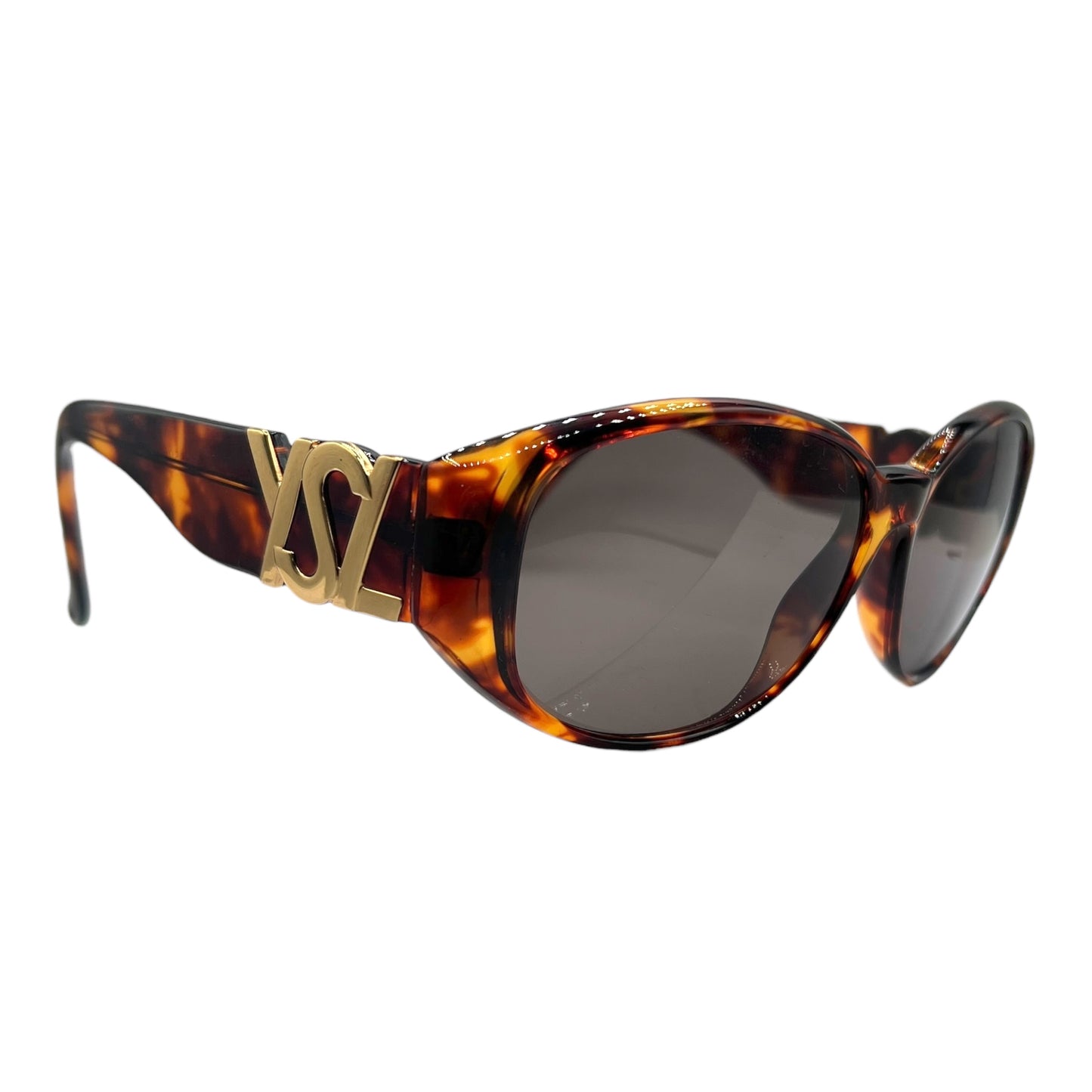 Yves Saint Laurent Brown Tortoise & Gold Logo Oversized Oval Sunglasses