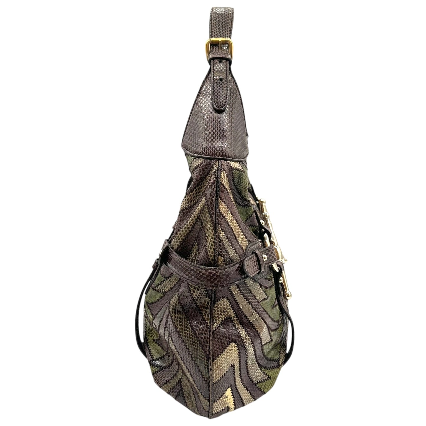 Gucci 85th Anniversary Green & Brown Snakeskin Horsebot Hobo Bag