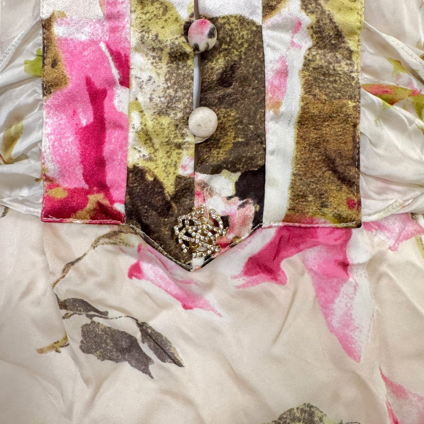 Roberto Cavalli Pink Floral Flowy Silk Wrap Blouse - Outfit Repeater