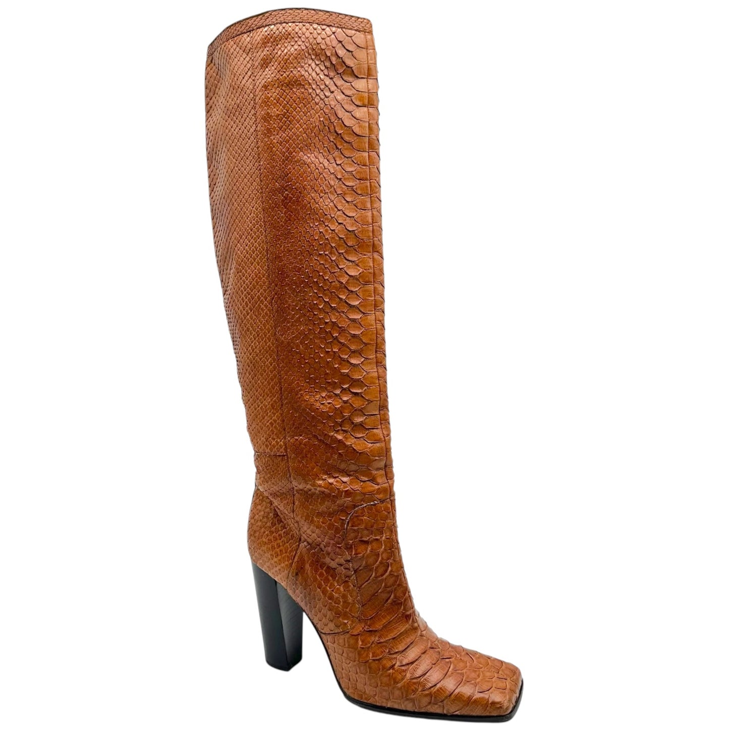 Dolce & Gabbana Brown Python Square Toe Heeled Knee High Boots