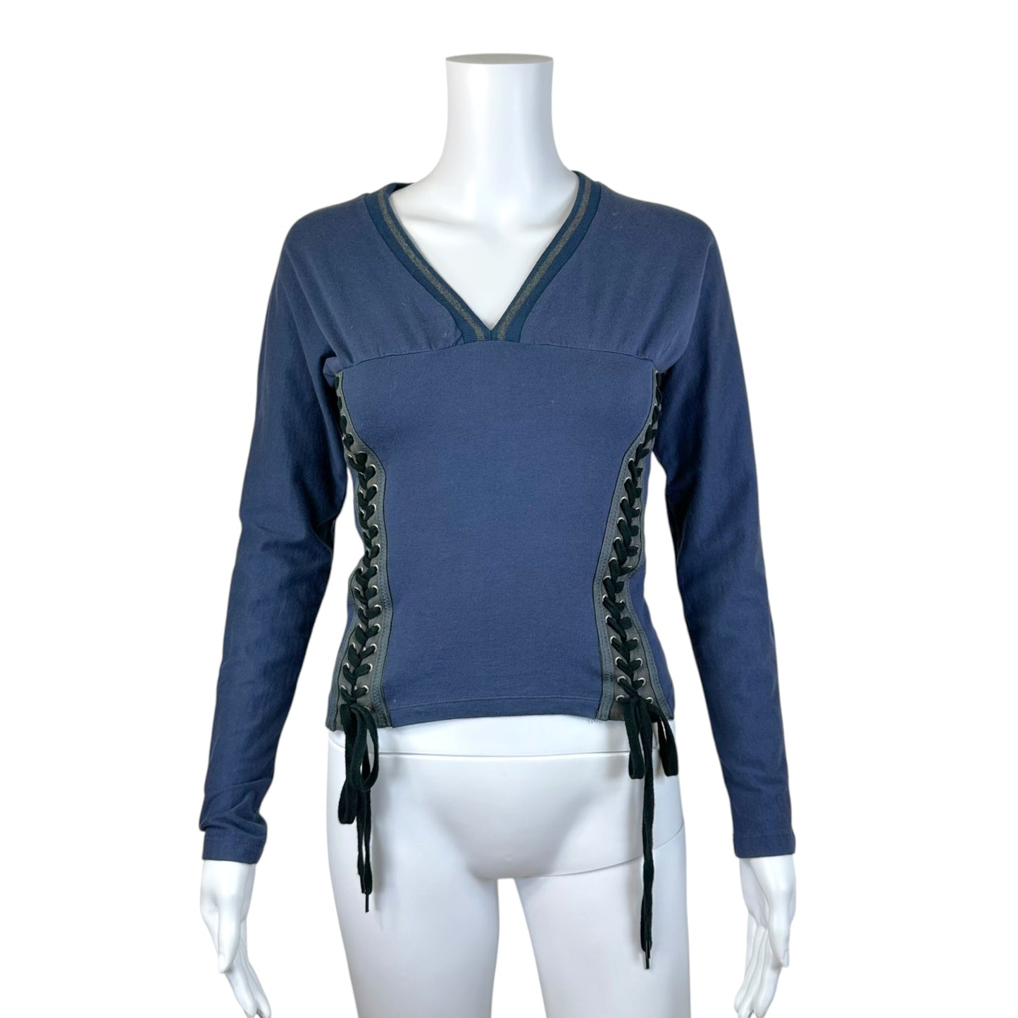 D&G Navy Blue Lace Up Long Sleeve T-Shirt