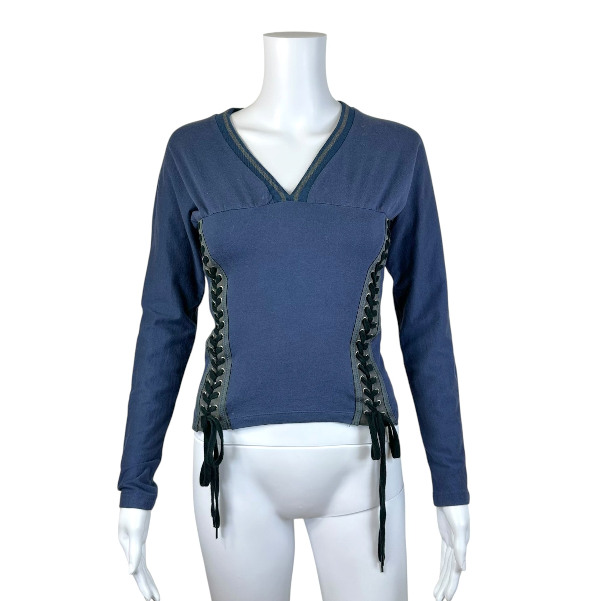 D&G Navy Blue Lace Up Long Sleeve T-Shirt