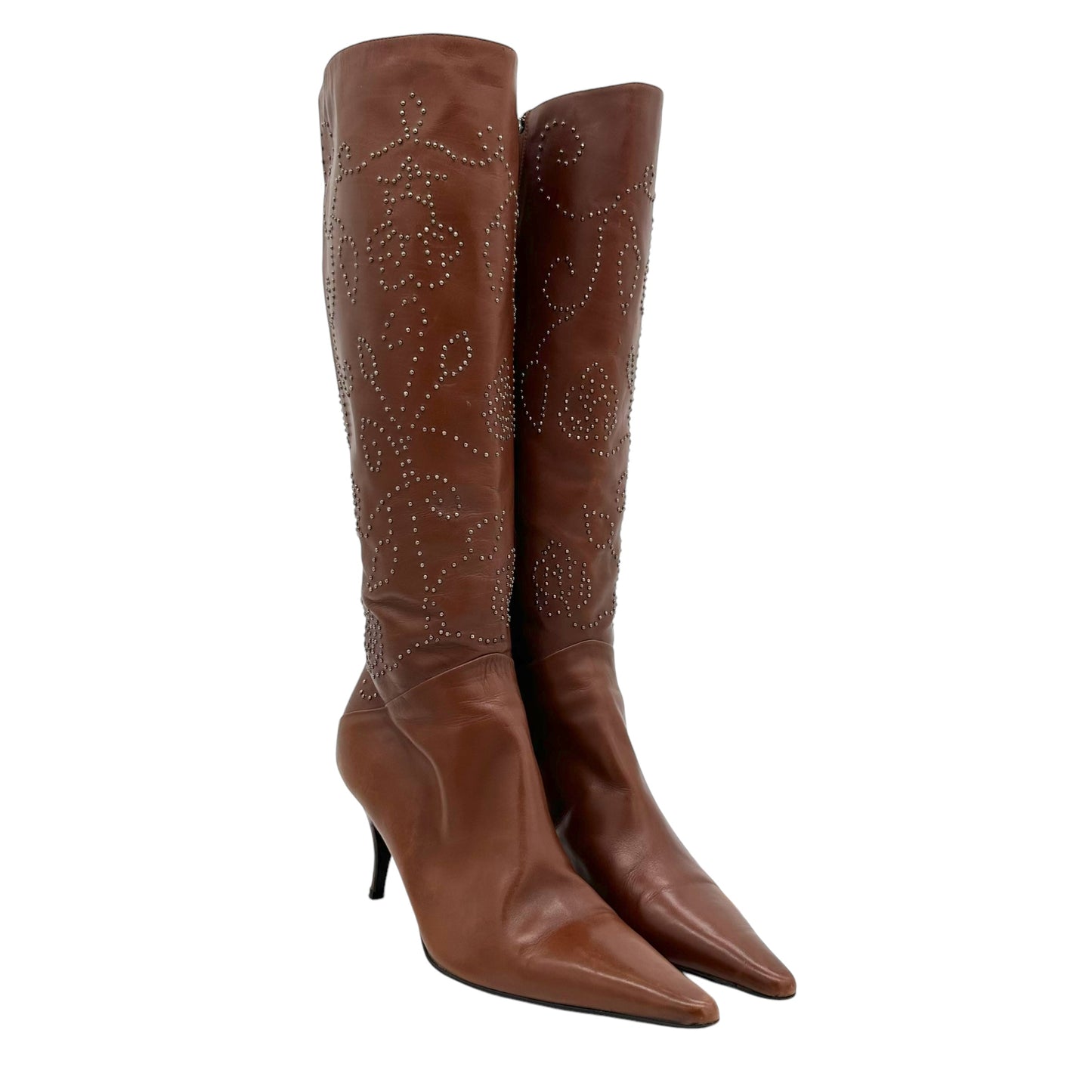 Oscar de la Renta Brown Studded Leather Boots - Outfit Repeater