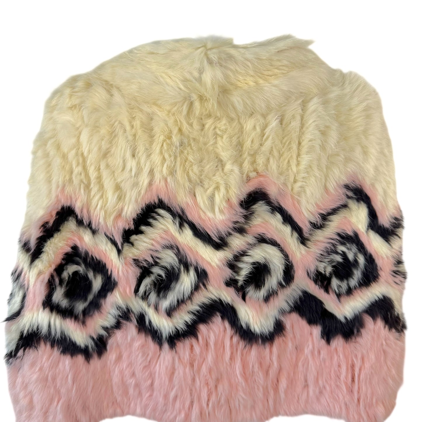 Vintage Chuchu Butter Yellow & Pink Patterned Rabbit Fur Poncho - Outfit Repeater